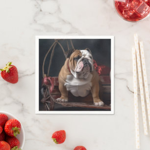 Bulldog Snowy Sleigh Christmas Decor Napkin