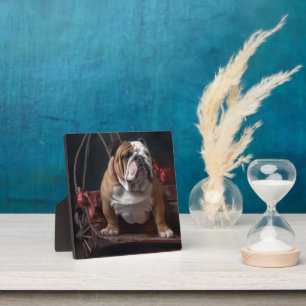 Bulldog Snowy Sleigh Christmas Decor Plaque