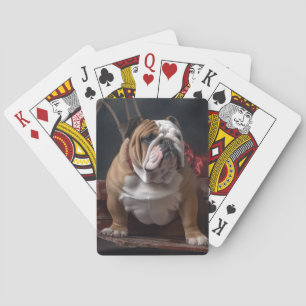 Bulldog Snowy Sleigh Christmas Decor Playing Cards