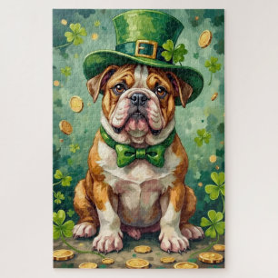 Bulldog St Patrick’s Day Funny Lucky Dog Jigsaw Puzzle