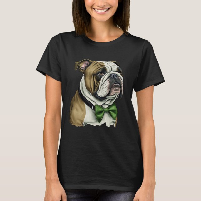 Bulldog St Patrick s Day Green Bowtie St Patrick s T-Shirt (Front)