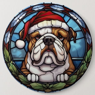 Bulldog Stained Glass Christmas  6 Cm Round Badge