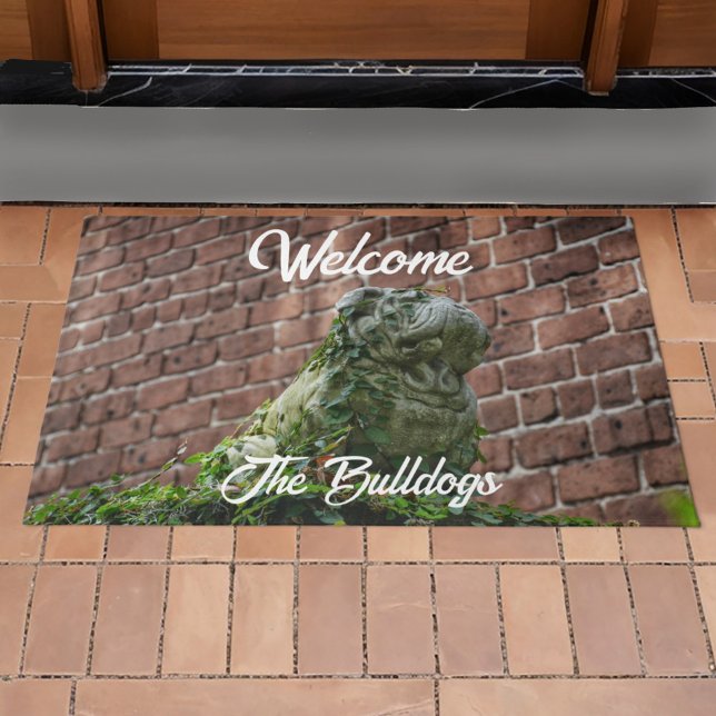 Bulldog Statue Guard Dog Red Brick Welcome Doormat (Creator Uploaded)