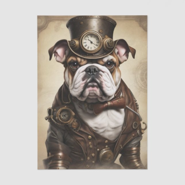 Bulldog Steampunk Decoupage Tissue Paper (Front)