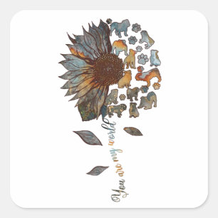 Bulldog Sunflower You Are My World Dog Themed Lady Square Sticker