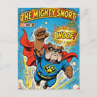 Bulldog Superhero Flying with Cape Postcard
