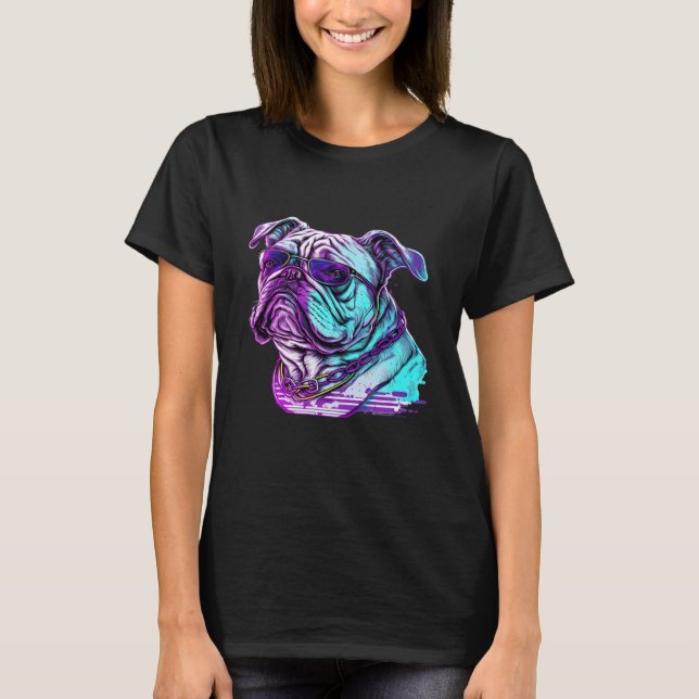 Bulldog Synthwave 80s Retrowave Aesthetic T-Shirt (Front)