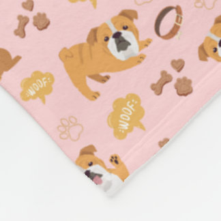 Bulldog Themed Pattern Fleece Blanket