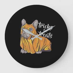Bulldog Tricks For Treats Cute Halloween Bulldogs Large Clock