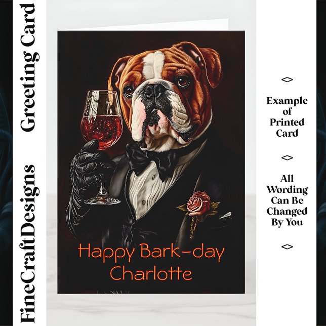 Bulldog, Tuxedo, Bow Tie Wine CR8 Custom Birthday  Card (Creator Uploaded)
