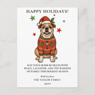 Bulldog Ugly Sweater Christmas Dog Santa Hat Holiday Postcard