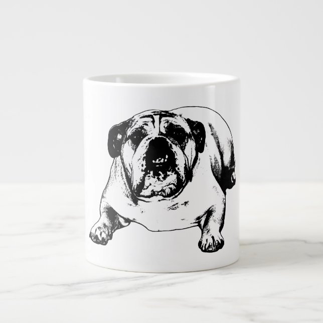 Bulldog unbothered by snow large coffee mug (Front)
