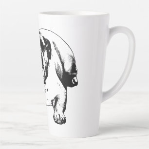 Bulldog unbothered by snow latte mug
