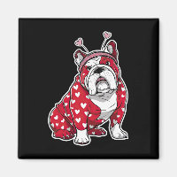 Bulldog Valentine Day Plaid Heart Pattern Dog Head
