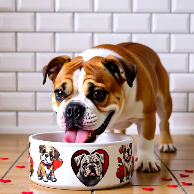 Bulldog Valentine Heart Art Personalized Pet (Bulldog Valentine Heart Art Personalized Pet Bowl)