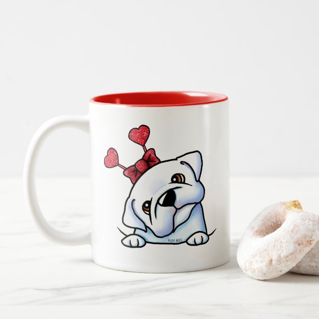 Bulldog Valentine Two-Tone Coffee Mug (With Donut)