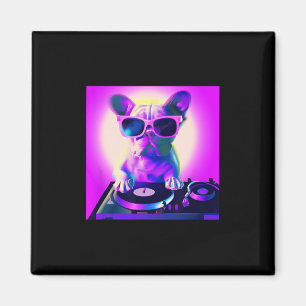 Bulldog Vaporwave Dj Dog Aesthetic Women Girls  Magnet