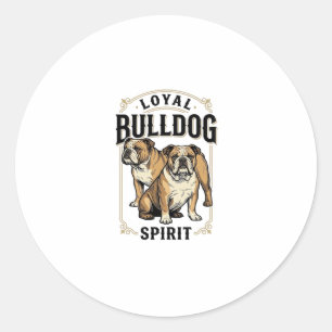 Bulldog Vintage Shirt Twin Bulldogs Engraving Tee_ Classic Round Sticker