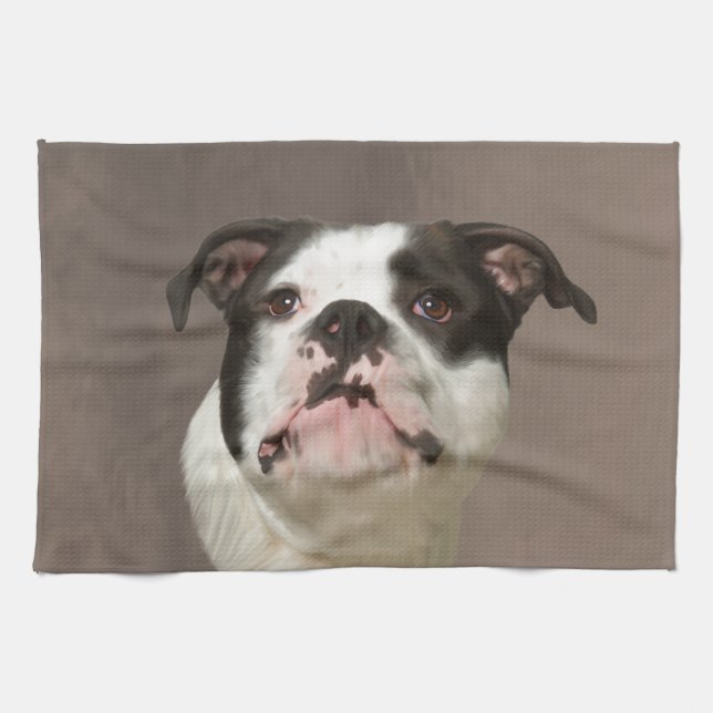 Bulldog Water Colour Art Painting Tea Towel (Horizontal)