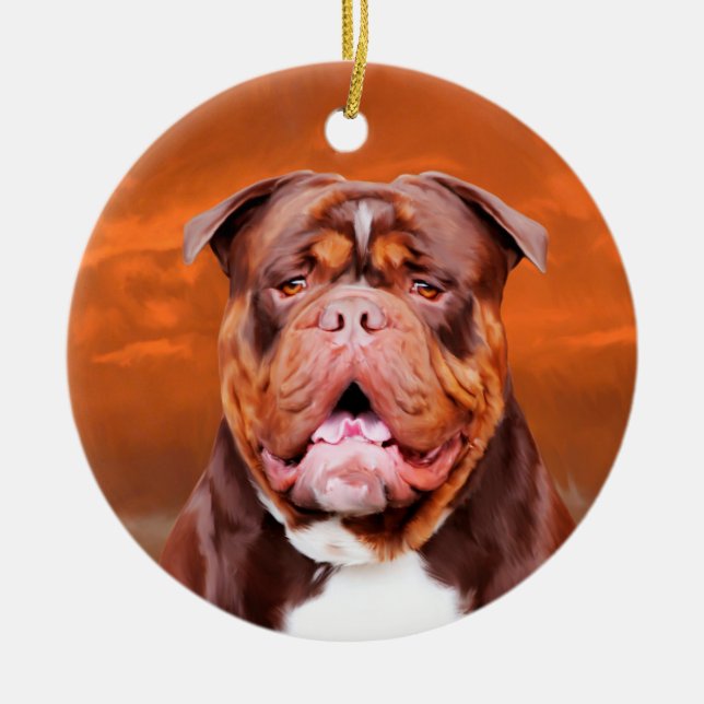 Bulldog Watercolor Art Portrait Ceramic Ornament (Front)