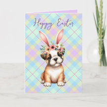 Bulldog Watercolor Easter card
