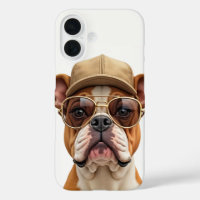 Bulldog Wearing a Cap and Sunglasses
