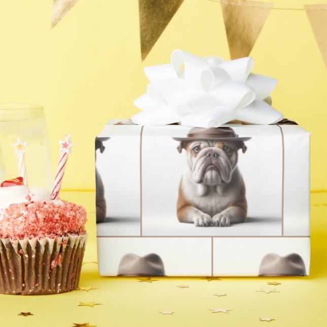 Bulldog Wearing a Fedora Wrapping Paper (Birthday Party)