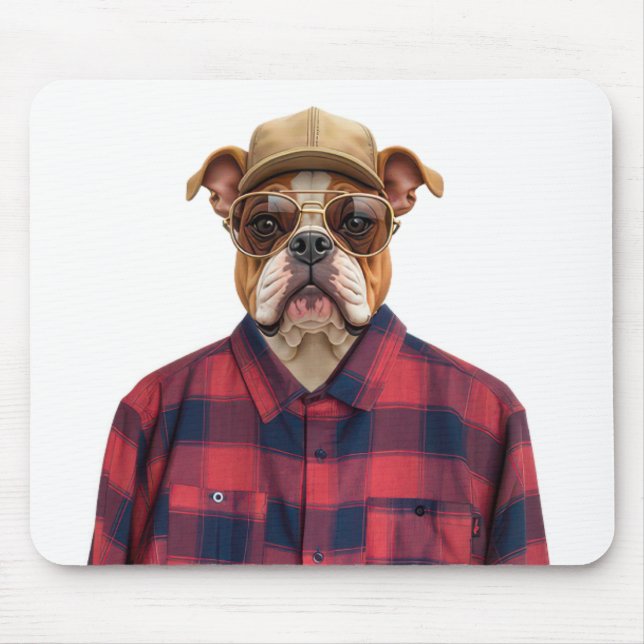 Bulldog Wearing a Plaid Shirt Mouse Pad (Front)