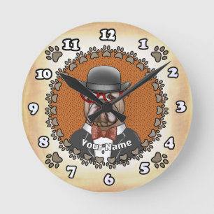 Bulldog Wearing Glasses Round Clock