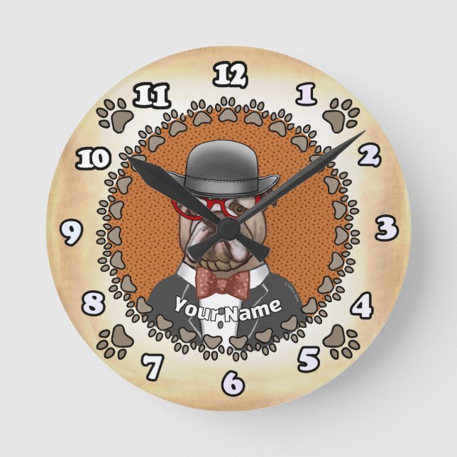 Bulldog Wearing Glasses Round Clock (Front)