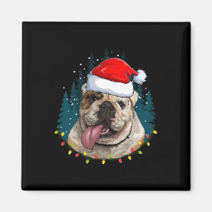 Bulldog Wearing Santa Hat Xmas - Bulldog Lover Chr Magnet