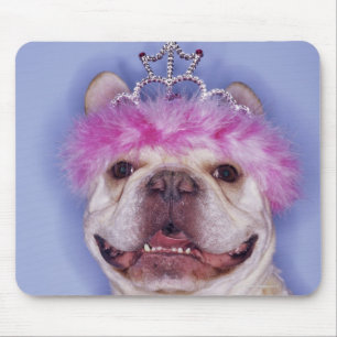 Bulldog wearing tiara mouse pad