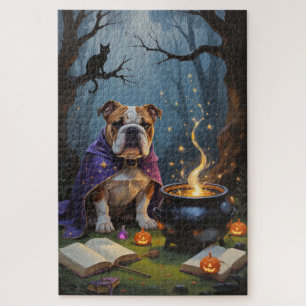Bulldog Whimsical Halloween Painting Jigsaw Puzzle