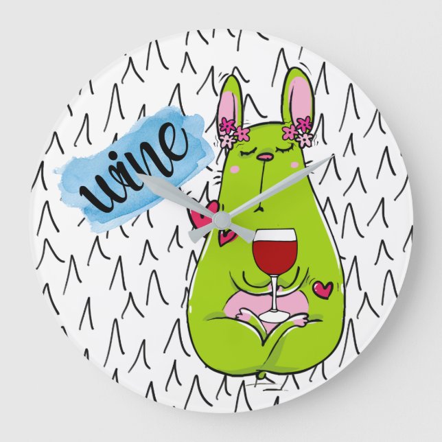 Bulldog wine yoga meditation funny cartoon green large clock (Front)