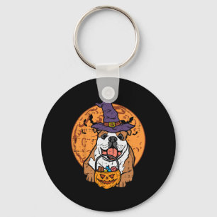 Bulldog Witch Hat Moon Jack O Lantern Halloween Do Key Ring