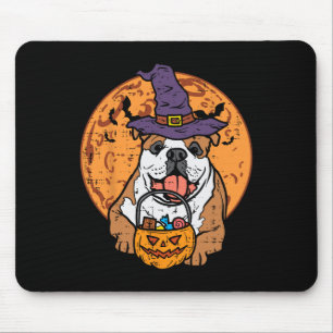 Bulldog Witch Hat Moon Jack O Lantern Halloween Do Mouse Pad