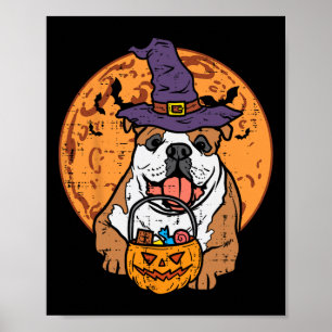 Bulldog Witch Hat Moon Jack O Lantern Halloween Do Poster