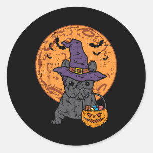 Bulldog Witch Moon Pumpkin Halloween Frenchie Dog Classic Round Sticker