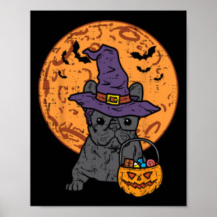 Bulldog Witch Moon Pumpkin Halloween Frenchie Dog Poster