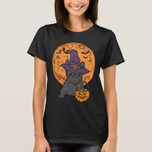 Bulldog Witch Moon Pumpkin Halloween Frenchie Dog T-Shirt