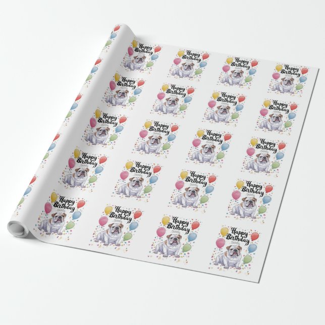 Bulldog with Balloons Wrapping Paper (Unrolled)