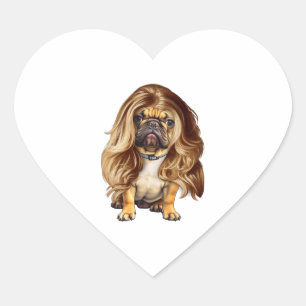 Bulldog with beautiful hair     heart sticker