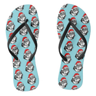 Bulldog with Christmas Santa Hat Pattern Thongs