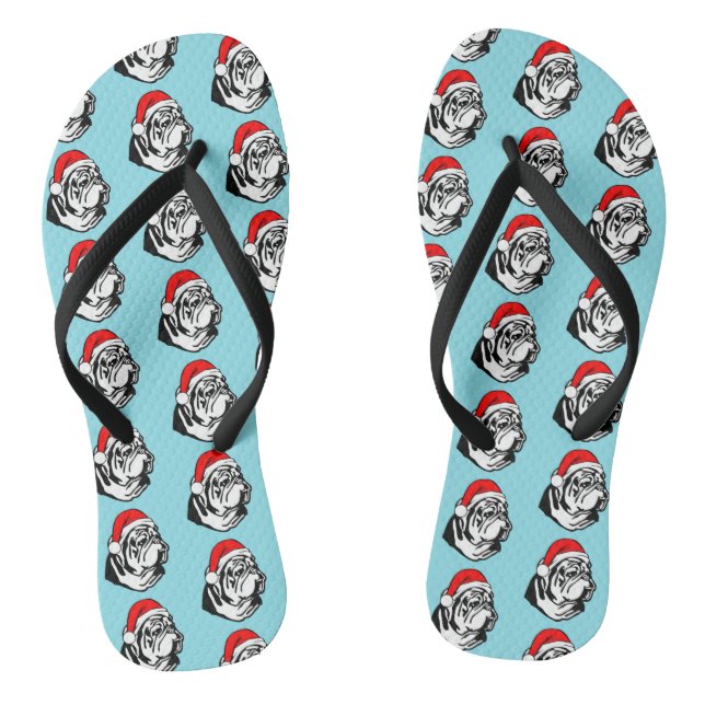 Bulldog with Christmas Santa Hat Pattern Thongs (Footbed)