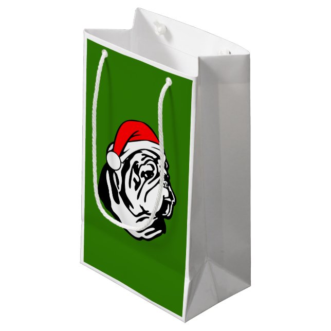 Bulldog with Christmas Santa Hat Small Gift Bag (Front Angled)