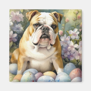Bulldog with Easter Eggs Holiday Magnet