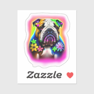 Bulldog with flowers sticker
