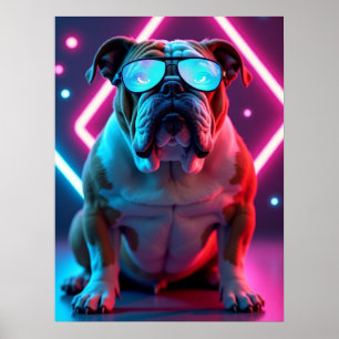 Bulldog with Futuristic Glasses – Funny Pop Art Poster