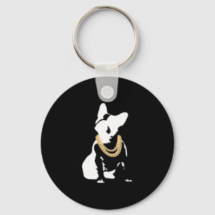 Bulldog With Gold Necklace  Key Ring