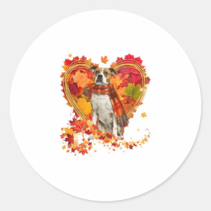Bulldog With Heart Made Of Autumn Leaves Classic Round Sticker